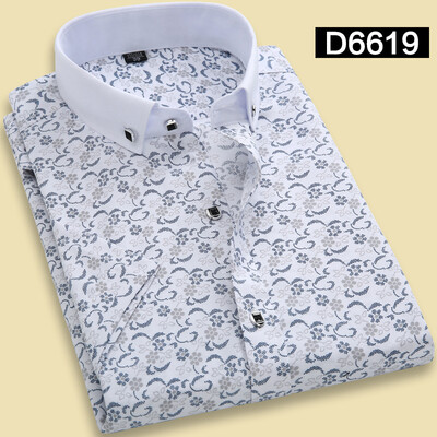 

Casual Men Shirt Fashion Short Sleeve Printing Summer Slim Floral