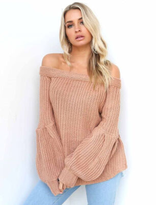 

Women Long Sleeve Knitted Sweater Off-shoulder Cardigan Outwear Coat Oversized