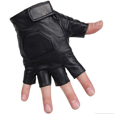 

Sheepskin leather half finger gloves fingerless tactical gloves men outdoor sport padded leather riding gloves