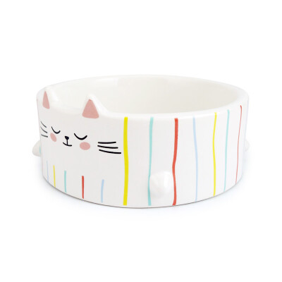 

Teddy Cat Cartoon Striped Cute Ceramic Cat Bowl Cottage Cat Food Canned Food Pack
