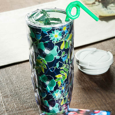 

A Ting Textured Acrylic Tumbler Travel Car Cup 16 oz Pink Flower