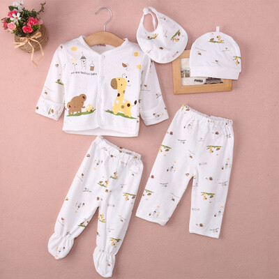 

5Pcs Newborn Infant Baby Boys Girls Tops Pants Bib Hats Outfits Clothes Gift Set
