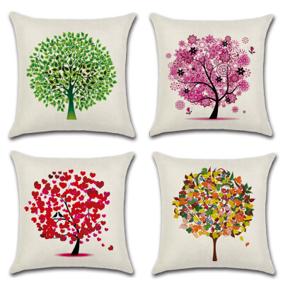 

Cute Color Tree Pillow Covers 18 x 18 Inch Cotton Linen Home Decor Sofa Throw Pillow Case Cushion Covers Set of 4