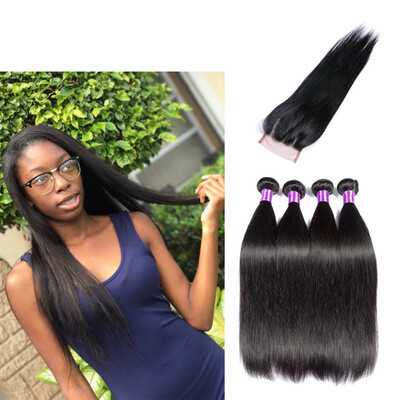

SQ Hair With Closure Brazilian Virgin Hair With Closure Virgin Straight Hair 4Bundles With Closure Good Cheap Weave