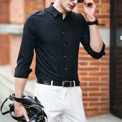

2017 autumn new fashion casual men shirt light luxury business Slim solid color suit shirt