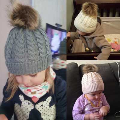 

Children twist knitted wool hat with hair ball hat baby winter warm hat ebay hot