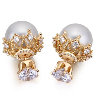 

Rose Gold Color CZ Stud Earrings Fashion Jewelry For Women Korea Trendy Imitation Pearl Earrings Vintage 24890