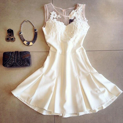 

Lovaru ™ white dress with lace and mesh patchwork sexy dress party dress evening dress