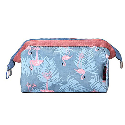 

Women Printed Travel Cosmetic Make up Coin Purses Pouch Bag Blue Flamingo