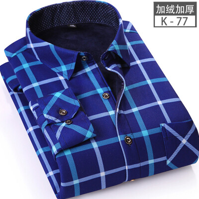 

Business Casual Men Long Sleeve Shirt Winter Silm Fit Lattice Keep Warm Stitching Color