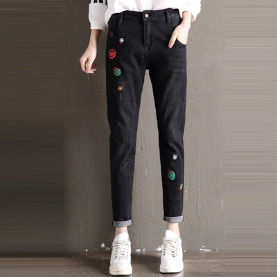 

City plus CITYPLUS 2017 autumn&winter new women&39s art fashion embroidery stretch feet cowboy trousers CWKN179455 black 28