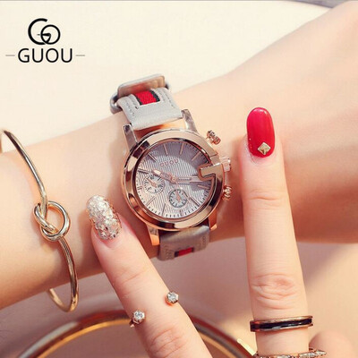 

GUOU Top Brand Luxury Fashion Women Watches Men Leather Wrist Watches Calendar Clock