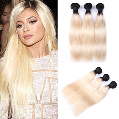 

Ombre Blonde Brazilian Hair 8A Brazilian Straight Virgin Hair 3Bundles 1B 613 Platinum Ombre Brazilian Hair Weave Bundles