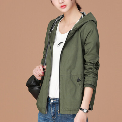 

City plus CITYPLUS 2017 autumn and winter new women's art wild casual stitching windbreaker loose hooded jacket jacket CWWT179251 military green XL