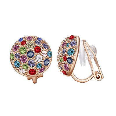 

Yoursfs Clip On Earrings with Round Austrian Crystals 18k Rose Gold Plated