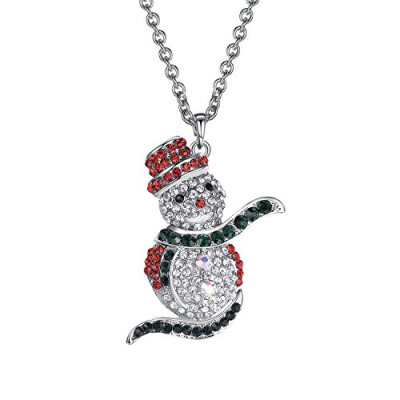 

Yoursfs vintage snowman pendant Necklace Christmas gift austrian crystal metal snap jewelry