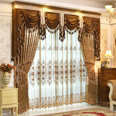 

1pc no Tulle и Valance (РАЗМЕР: W100CMXL200CM) Европейские роскошные шторы Gloden Royal для занавесок для спальни для гостиной