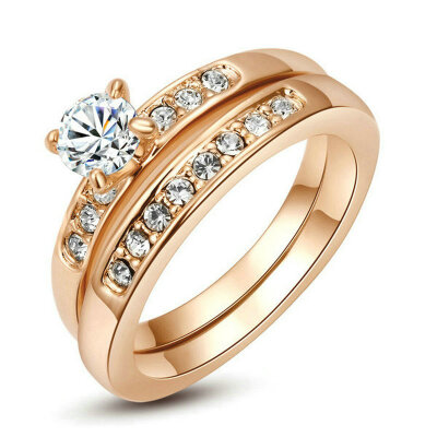 

Yoursfs® 18K Rose Gold Plated Double Rounds Simulated Diamond Rings Use Austrian Crystal Fashion Jewelry