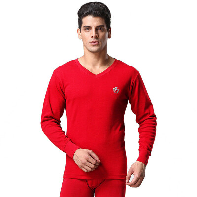 

Seven wolves Qiuyi Qiuku mens cotton thermal underwear set V-neck winter mens thin section bottoming cotton sweater 98146 red