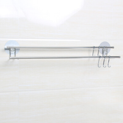 

Le stickers bathroom shelf bathroom stainless steel towel bar hotel bathroom free punching towel bar strong seamless wall-mounted double pole toilet towel rack