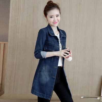 

Fort Sheng 2017 new women' fall in the long section of Slim cowboy jacket female Korean version of the thin denim clothing windbreaker zx1782511 dark blue