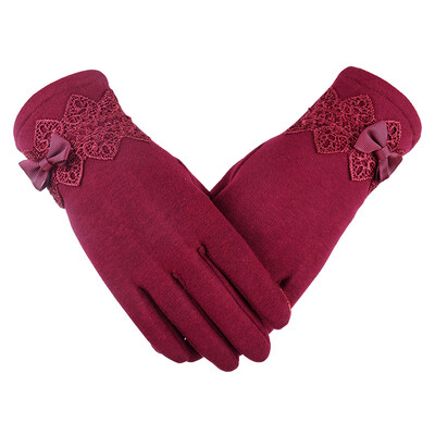 

New touch screen knitting outdoor riding electric car ladies do not fall cashmere winter warm bow gloves