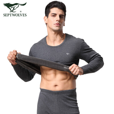 

Seven wolves thermal underwear mens warm suit plus velvet thick autumn clothing long pants mens winter underwear 98121 black L