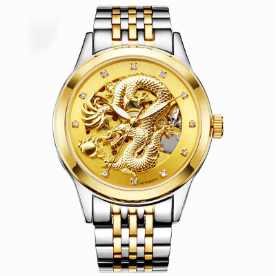 

Luxury Automatic Mechanical Wristwatches Gold Dragon Stainless Steel Band Men's Watch Waterproof Relogio Masculin