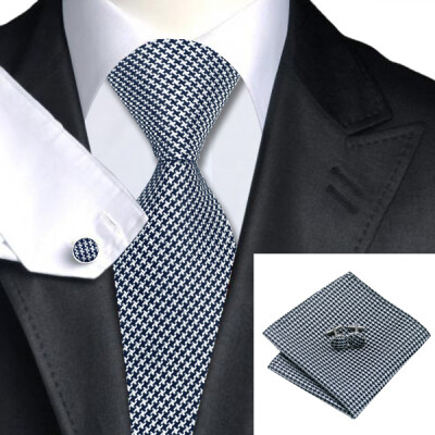 

N-0982 Vogue Men Silk Tie Set Black Novelty Necktie Handkerchief Cufflinks Set Ties For Men Formal Wedding Business wholesale