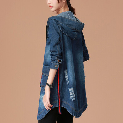 

City plus CITYPLUS 2017 autumn and winter new women's literary and artistic wear in the long section of the windbreaker hooded cowboy jacket CWWT179254 dark blue L