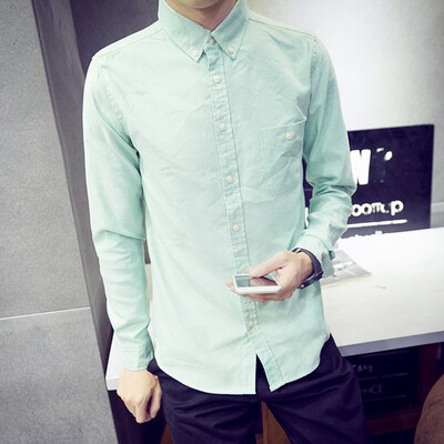 

Men Casual Shirt Fashion Long Sleeve Solid Color Spring Autumn Slim