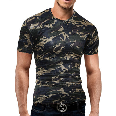 

Male 2017 Brand Short Sleeve Camouflage Hole T Shirt V-Neck Slim Men T-Shirt Tops Fashion Mens Tee Shirt T Shirts 2XL