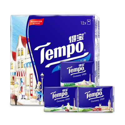 

Депо (Tempo) Мини-европейская печать бумага платочки слой 7 * 12 4 Природный пакет безвкусным