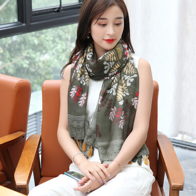 

STORY Of SHANGHAI Women&39s scarves Autumn&winter warm scarves Shawl leaves Totem army green