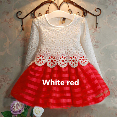 

Hot SaleGirls Dress Children Clothing Set Spring Autumn Long Sleeve Striped White Pink Red Princess Dress Baby Kids Dresses