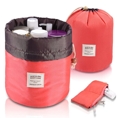 

Foldable Round Bucket Style Travel Makeup Bag Small Zipper Jewelry Purse Clear PVC Pouch for Cosmetic Brush Drawstring Closur