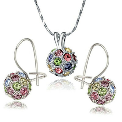 

Yoursfs CZ Colorful Crystal Ball Pendant Necklace Earrings Jewelry Set 18K White Gold Plated