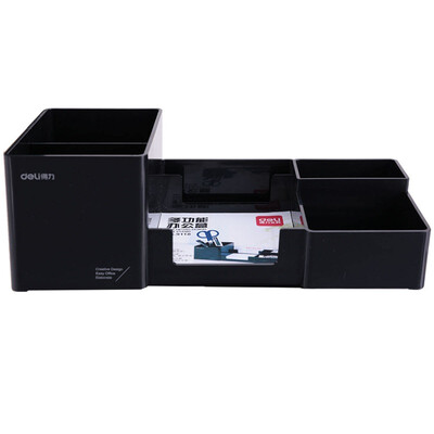 

Effective deli 9118 multi-functional office box desktop pen holder for business office black