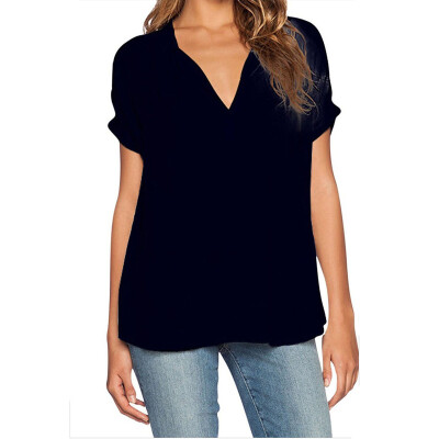 

2017 fashion new women's V-neck short sleeve loose chiffon shirt shirt