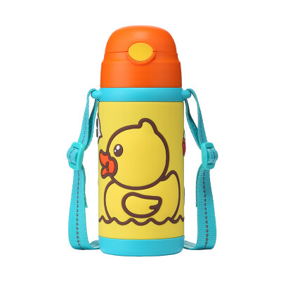 

BDUCK small yellow duck childrens mug stainless steel vacuum double handle strap sippy cup insulation cup kettle 420ml yellow 6074TM