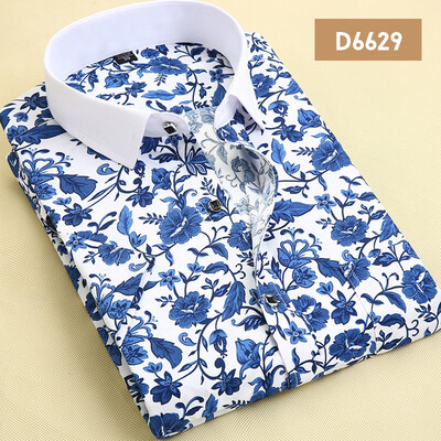 

Casual Men Shirt Fashion Short Sleeve Printing Summer Slim Floral