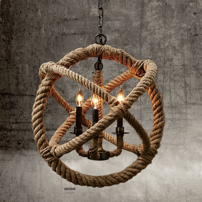 

Perfectshow 3-lights Hemp Rope Ball Люстра Retro Country Style Подвесной подвесной светильник (35 см)