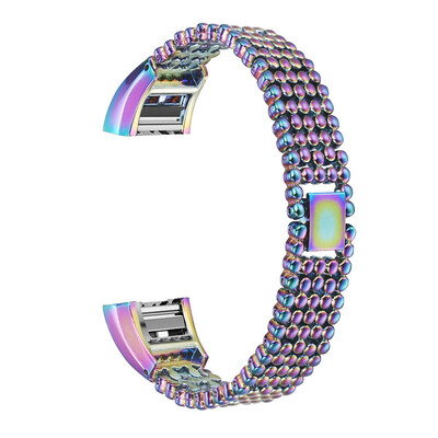 

ECSEM Replacement Metal Strap for Fitbit Charge 2 Watch Band with Staninless Steel Bead Wearable Wrisband Bracelet