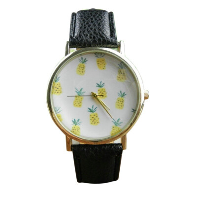 

Fashion Bolong Pineapple Pattern Leather Band Analog Quartz Vogue Women Wrist Watch