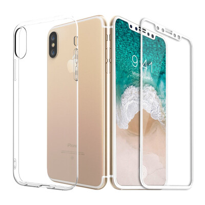 

【Shell Membrane Set】 ESCASE Apple iPhone10 / X Mobile Shell iPhone10 / X Teflon Film Shock-resistant transparent soft shell + full-screen white tempered glass membrane