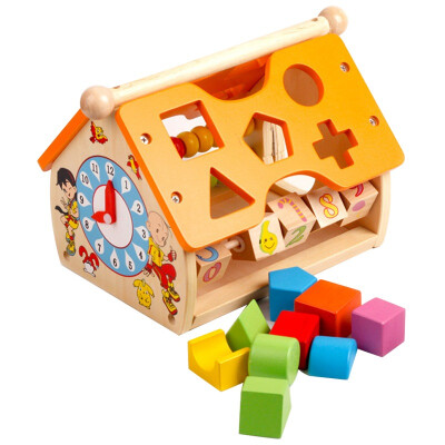 

Dan Ni Qi Te (Dan Ni Qi Te) wisdom house demolition house shape matching wooden building blocks 1-2-3-6 years old baby multi-functional early education enlightenment educational toys CDN-8638