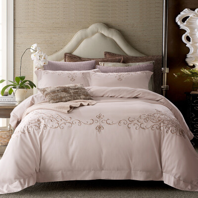 

Kangxin five-star hotel bedding satin embroidery 60 four-piece cotton linen quilt simple white 15 meters bed 200cm230cm