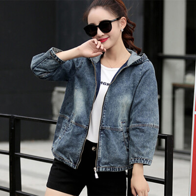 

Markentsee 2017 new women fall students embroidery loose large size short hooded cowboy jacket women denim zx1782401 picture color XXXL