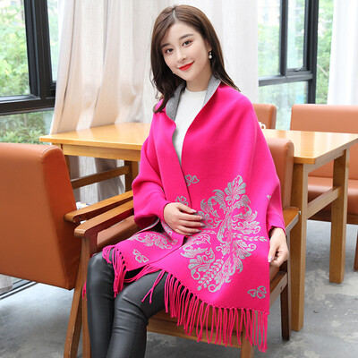

Shanghai stock STORY Of SHANGHAI ladies scarves autumn&winter warm to wear shawl silhouette jacquard rose red