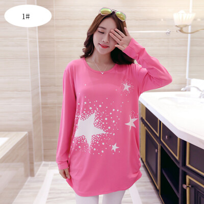 

Women Fashion Long Sleeves T Shirts Printing Loose Bottoming Tops